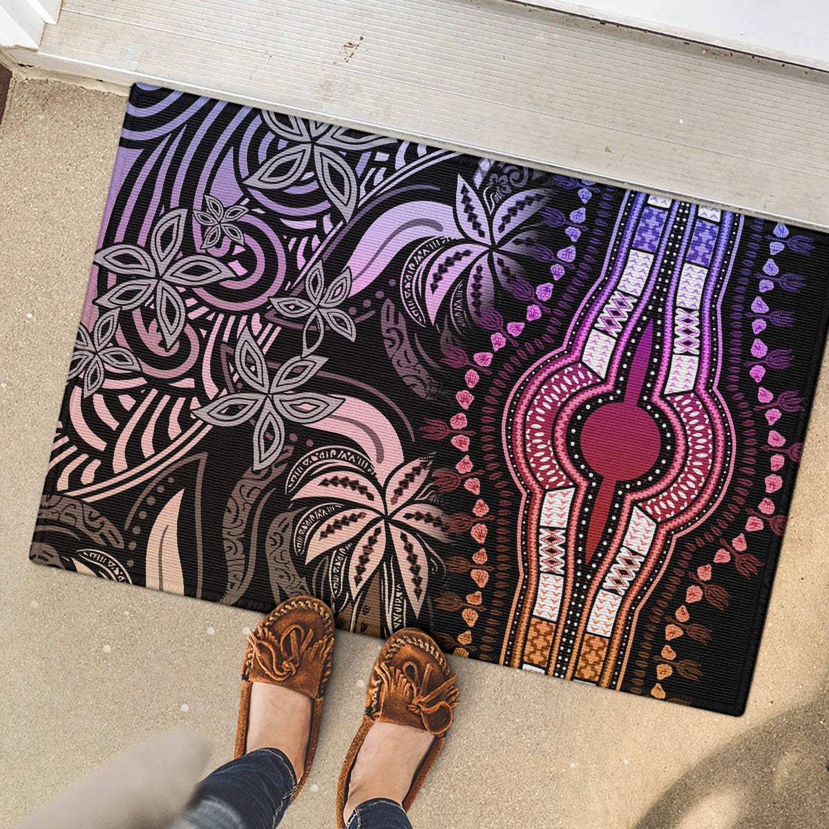Polynesia Dashiki Rubber Doormat Polynesia and Africa Traditional Special Together Pastel LT9 - Polynesian Pride
