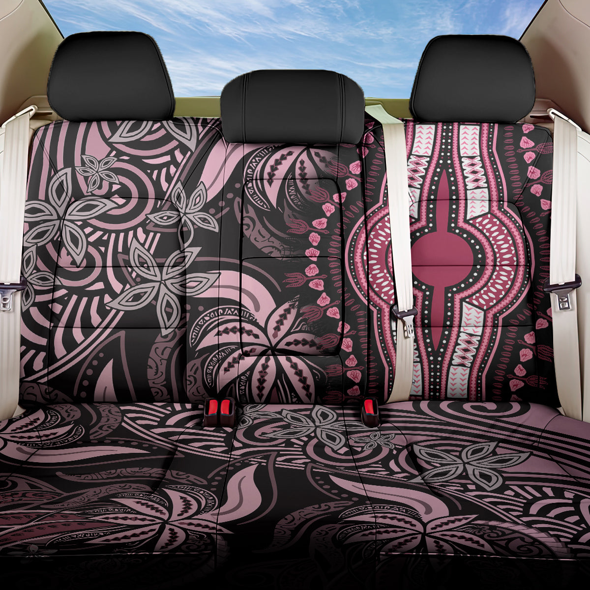 Polynesia Dashiki Back Car Seat Cover Polynesia and Africa Traditional Special Together Pink