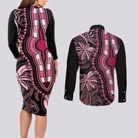 polynesia-dashiki-couples-matching-long-sleeve-bodycon-dress-and-long-sleeve-button-shirts-polynesia-and-africa-traditional-special-together-pink