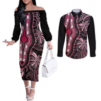 Polynesia Dashiki Couples Matching Off The Shoulder Long Sleeve Dress and Long Sleeve Button Shirts Polynesia and Africa Traditional Special Together Pink LT9 Pink - Polynesian Pride