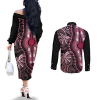 Polynesia Dashiki Couples Matching Off The Shoulder Long Sleeve Dress and Long Sleeve Button Shirts Polynesia and Africa Traditional Special Together Pink LT9 - Polynesian Pride