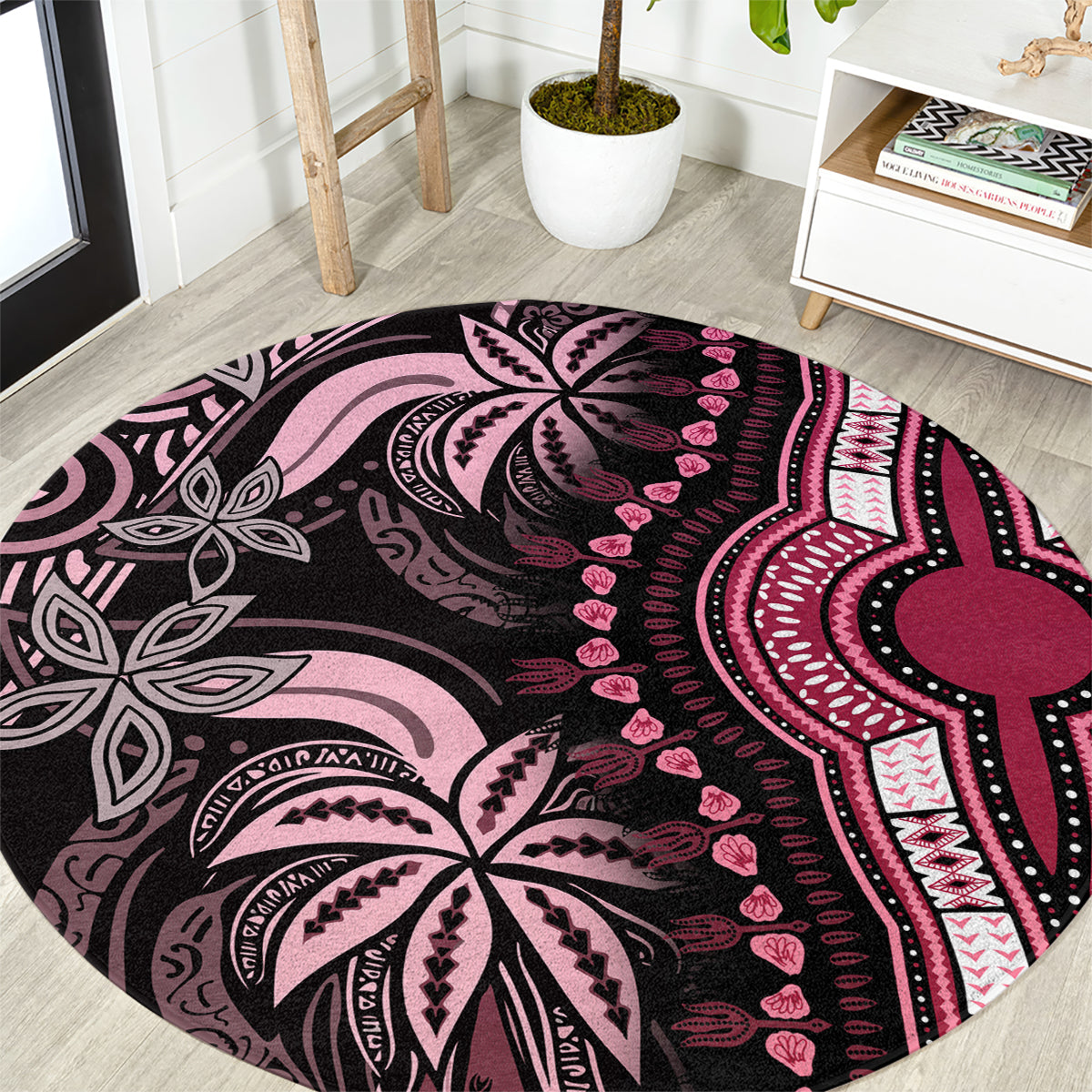 Polynesia Dashiki Round Carpet Polynesia and Africa Traditional Special Together Pink LT9 Pink - Polynesian Pride