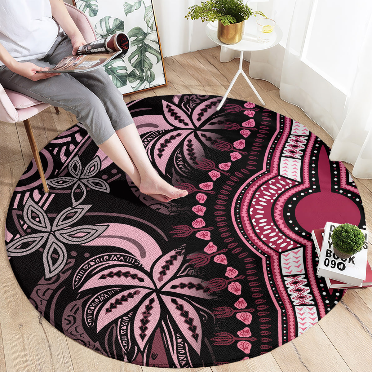 Polynesia Dashiki Round Carpet Polynesia and Africa Traditional Special Together Pink LT9 - Polynesian Pride