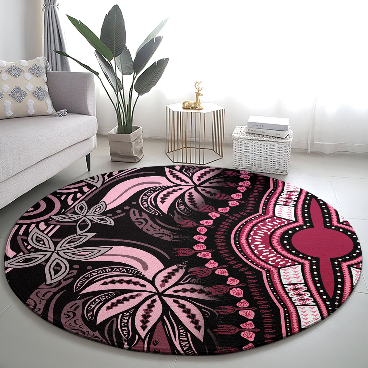 Polynesia Dashiki Round Carpet Polynesia and Africa Traditional Special Together Pink LT9 - Polynesian Pride