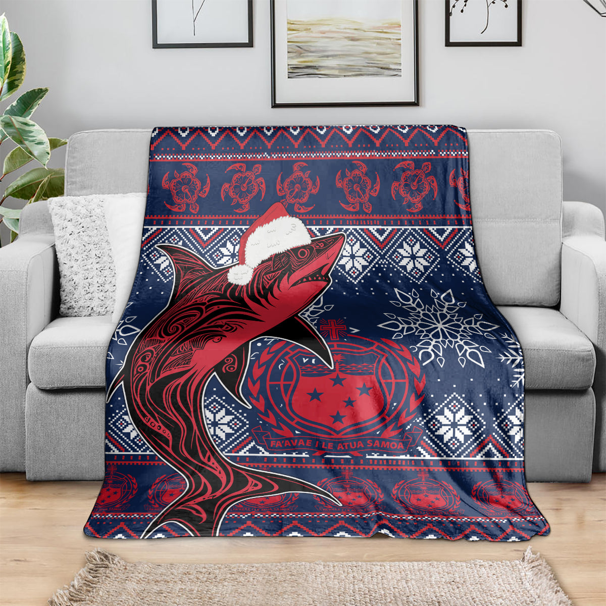 Samoa Manuia Le Kirisimasi Blanket Samoan Fishing Tribal Pattern Christmas Vibe LT9 - Polynesian Pride