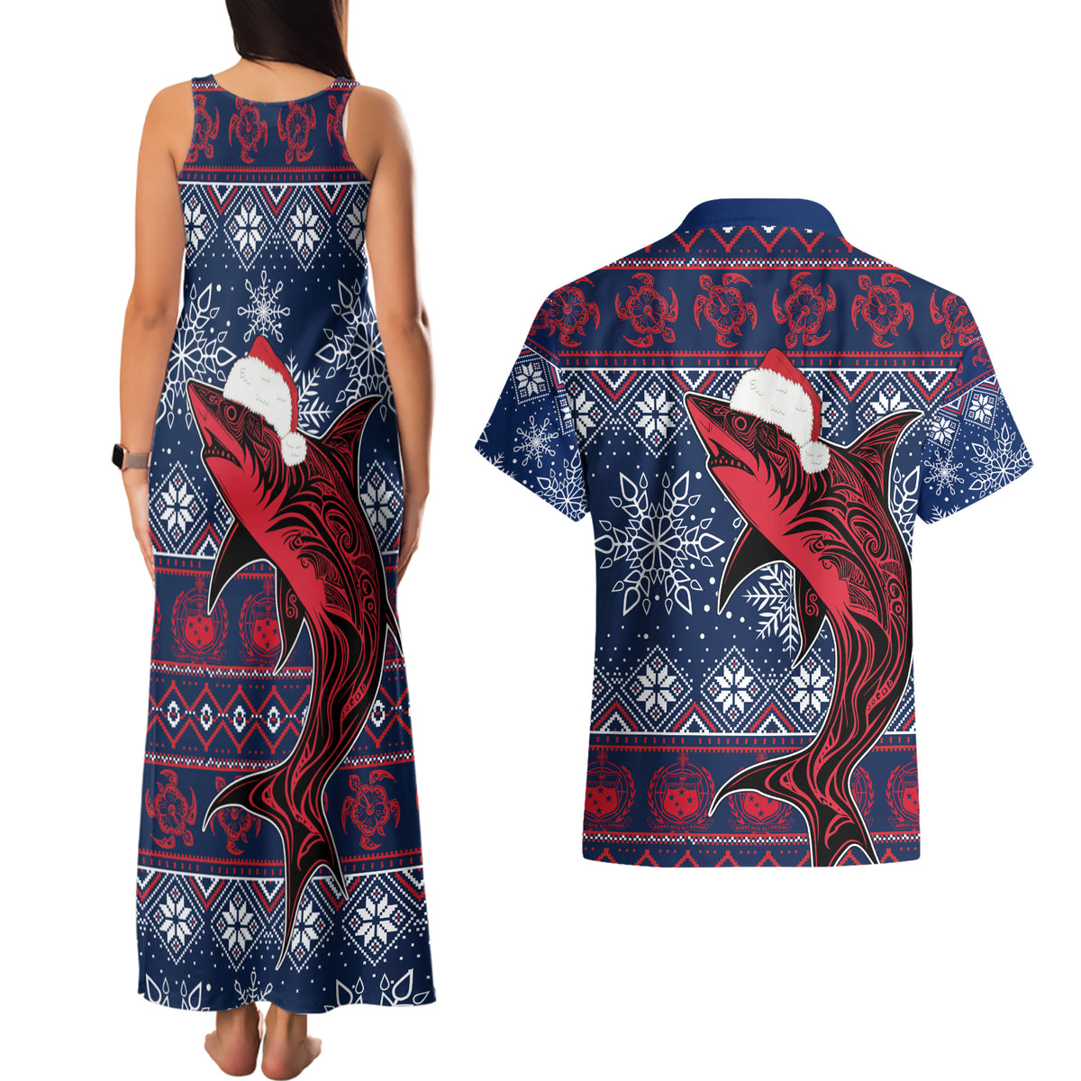 samoa-manuia-le-kirisimasi-couples-matching-tank-maxi-dress-and-hawaiian-shirt-samoan-fishing-tribal-pattern-christmas-vibe