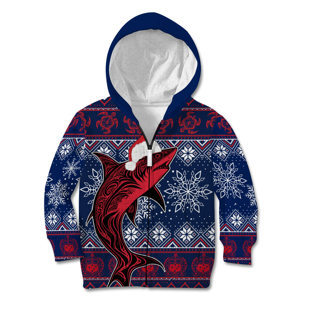 Samoa Manuia Le Kirisimasi Kid Hoodie Samoan Fishing Tribal Pattern Christmas Vibe LT9 Zip Hoodie Red - Polynesian Pride