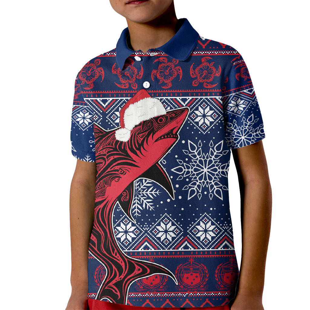 Samoa Manuia Le Kirisimasi Kid Polo Shirt Samoan Fishing Tribal Pattern Christmas Vibe LT9 Kid Red - Polynesian Pride