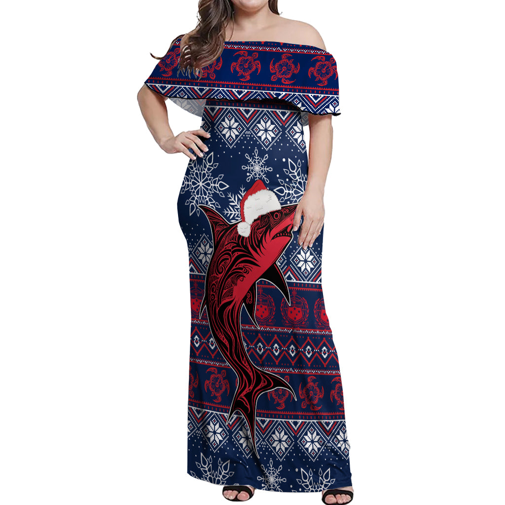 samoa-manuia-le-kirisimasi-off-shoulder-maxi-dress-samoan-fishing-tribal-pattern-christmas-vibe