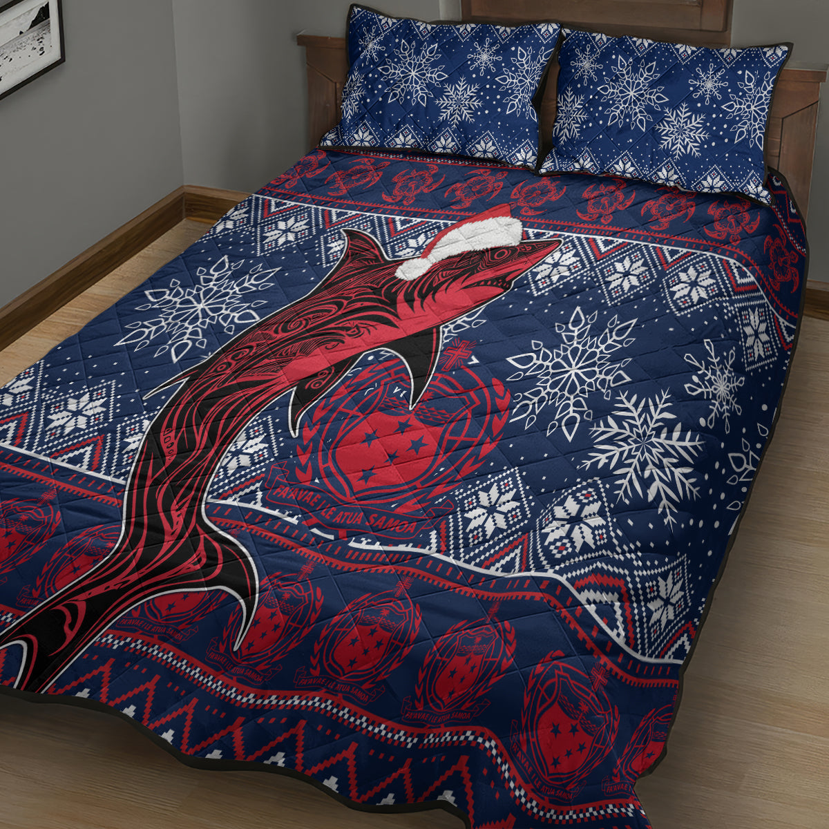Samoa Manuia Le Kirisimasi Quilt Bed Set Samoan Fishing Tribal Pattern Christmas Vibe LT9 - Polynesian Pride