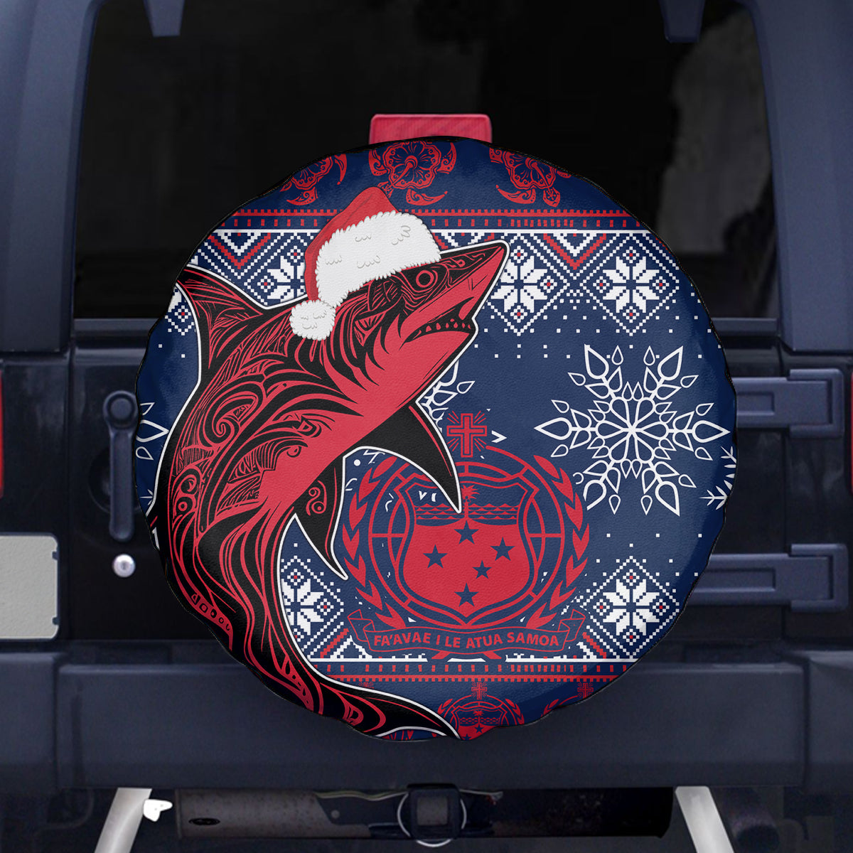 Samoa Manuia Le Kirisimasi Spare Tire Cover Samoan Fishing Tribal Pattern Christmas Vibe LT9 Red - Polynesian Pride