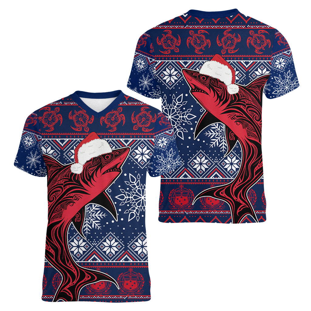 samoa-manuia-le-kirisimasi-women-v-neck-t-shirt-samoan-fishing-tribal-pattern-christmas-vibe