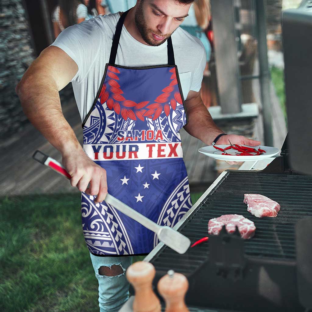 Personalised Toa Samoa Rugby Spirit Apron Blue Samoan Tribal Pattern - Polynesian Pride