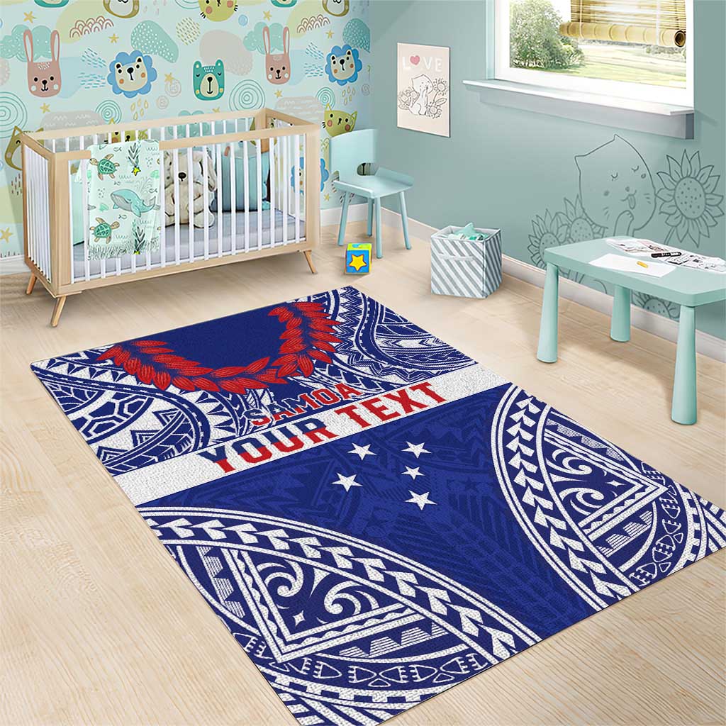 Personalised Toa Samoa Rugby Spirit Area Rug Blue Samoan Tribal Pattern - Polynesian Pride