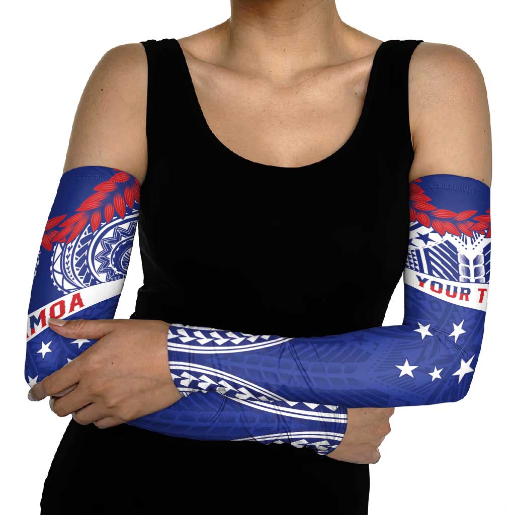 Personalised Toa Samoa Rugby Spirit Arm Sleeves Blue Samoan Tribal Pattern LT9 - Polynesian Pride