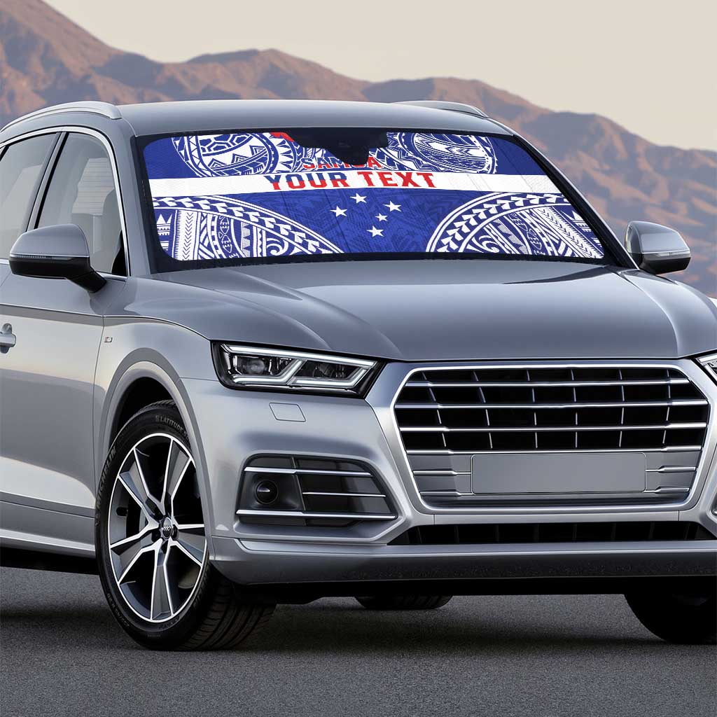 Personalised Toa Samoa Rugby Spirit Auto Sun Shade Blue Samoan Tribal Pattern - Polynesian Pride