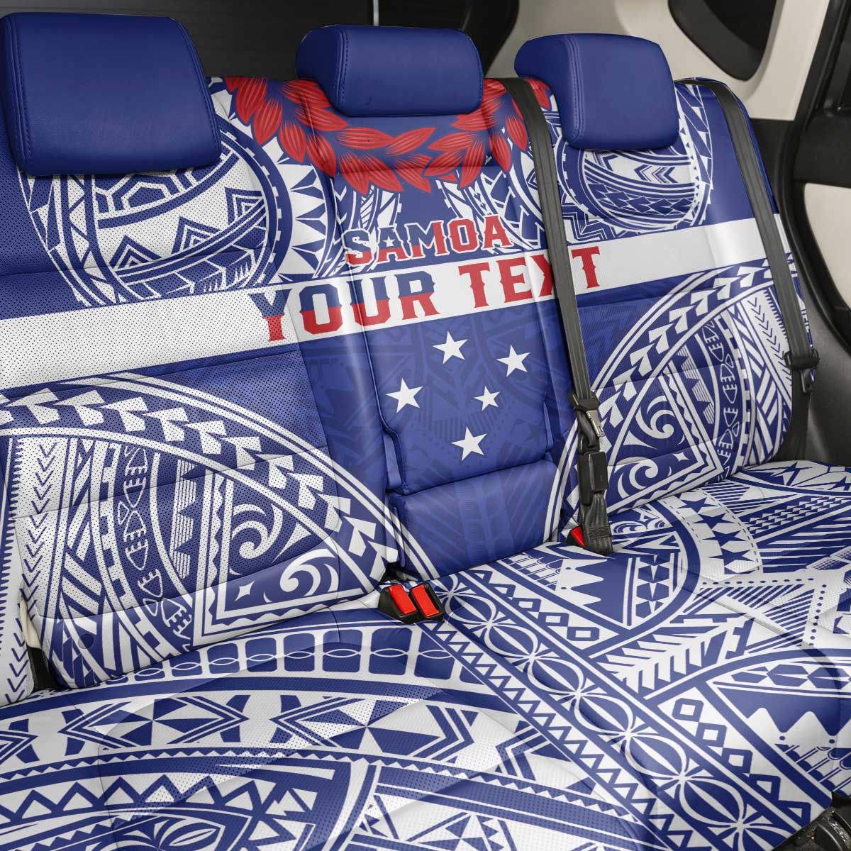 Personalised Toa Samoa Rugby Spirit Back Car Seat Cover Blue Samoan Tribal Pattern LT9 - Polynesian Pride