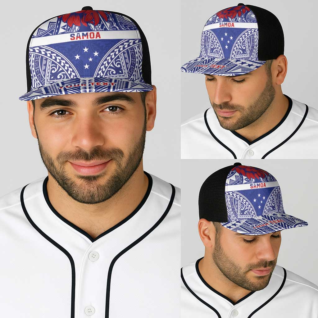 Personalised Toa Samoa Rugby Spirit Baseball Net Cap Blue Samoan Tribal Pattern - Polynesian Pride