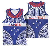 Personalised Toa Samoa Rugby Spirit Basketball Jersey Blue Samoan Tribal Pattern - Polynesian Pride