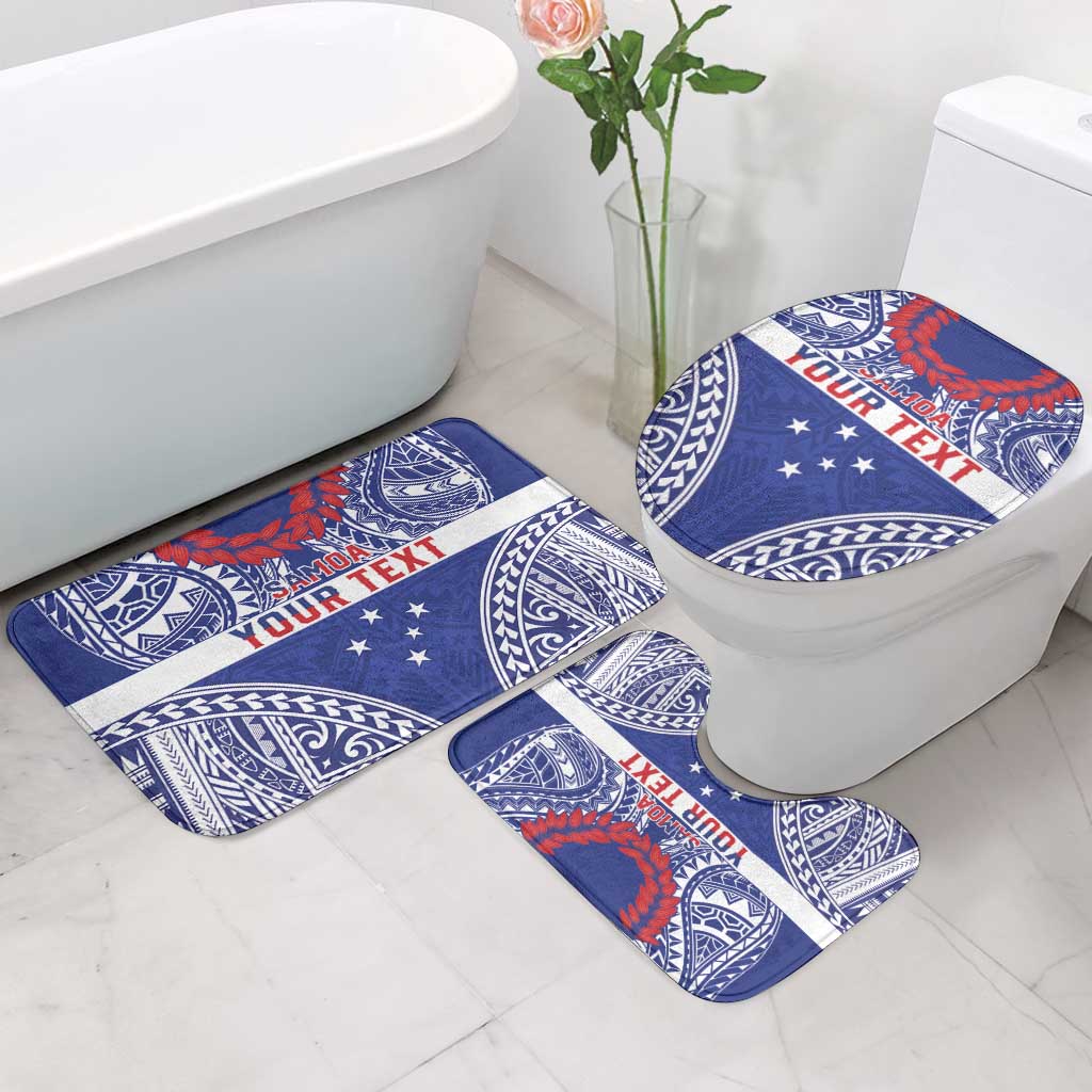Personalised Toa Samoa Rugby Spirit Bathroom Set Blue Samoan Tribal Pattern - Polynesian Pride