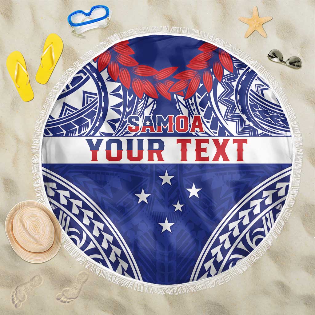 Personalised Toa Samoa Rugby Spirit Beach Blanket Blue Samoan Tribal Pattern LT9 One Size 150cm Blue - Polynesian Pride