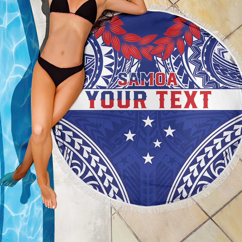 Personalised Toa Samoa Rugby Spirit Beach Blanket Blue Samoan Tribal Pattern LT9 - Polynesian Pride