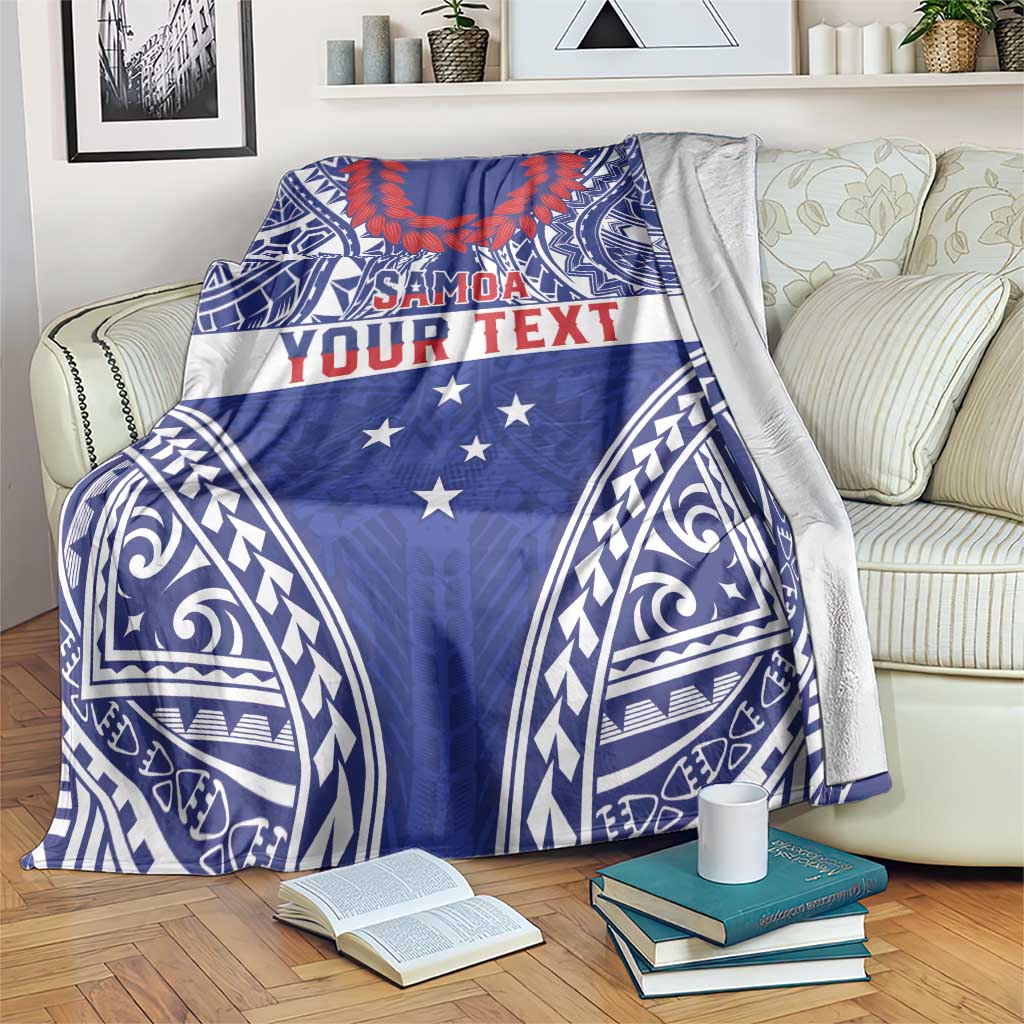 Personalised Toa Samoa Rugby Spirit Blanket Blue Samoan Tribal Pattern - Polynesian Pride