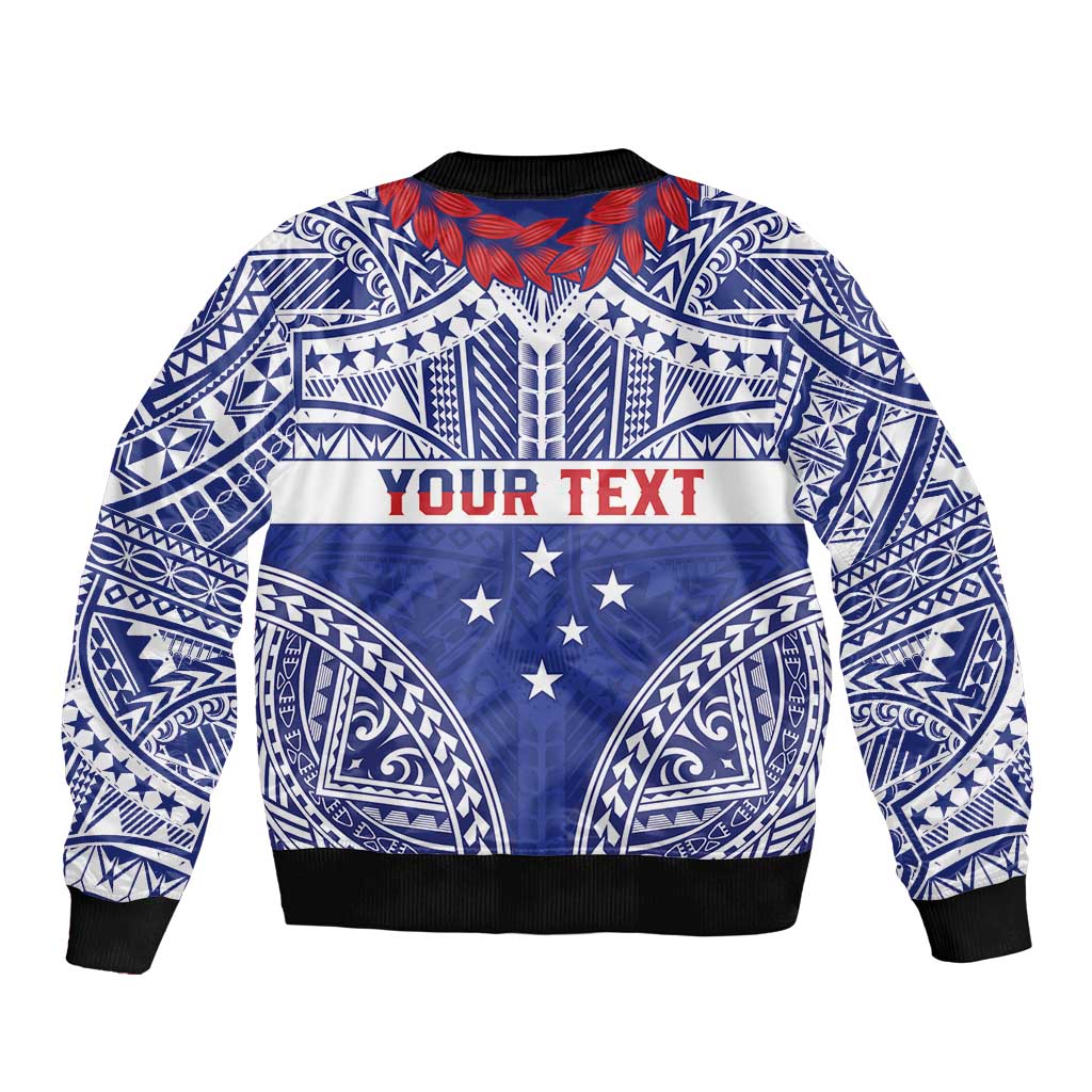 Personalised Toa Samoa Rugby Spirit Bomber Jacket Blue Samoan Tribal Pattern - Polynesian Pride
