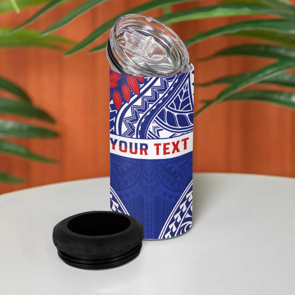 Personalised Toa Samoa Rugby Spirit 4 in 1 Can Cooler Tumbler Blue Samoan Tribal Pattern - Polynesian Pride
