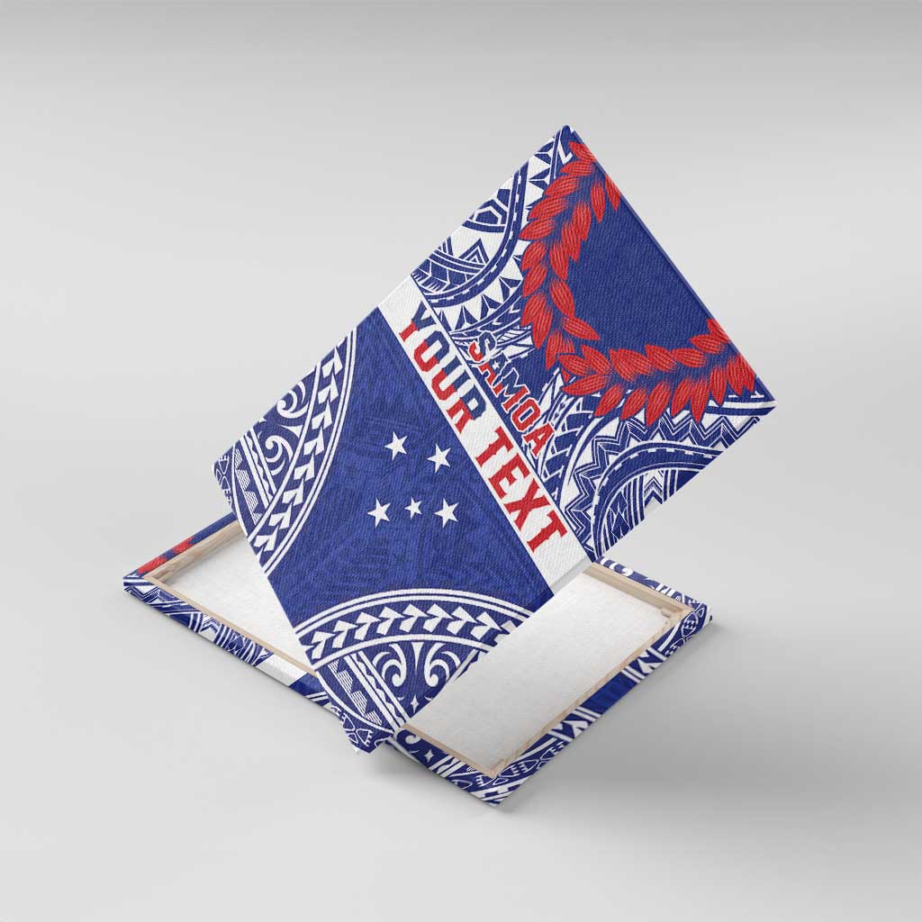 Personalised Toa Samoa Rugby Spirit Canvas Wall Art Blue Samoan Tribal Pattern - Polynesian Pride