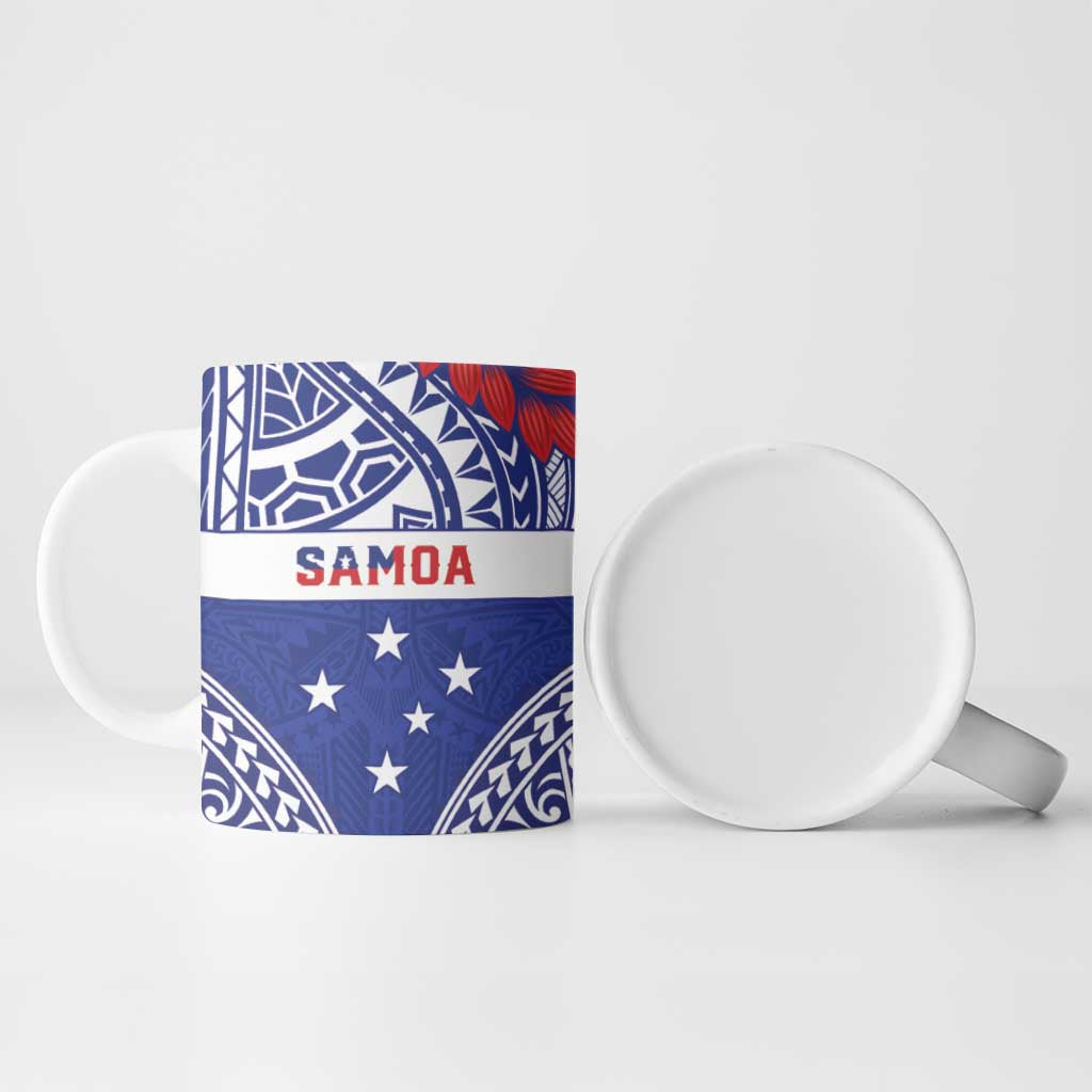 Personalised Toa Samoa Rugby Spirit Ceramic Mug Blue Samoan Tribal Pattern - Polynesian Pride