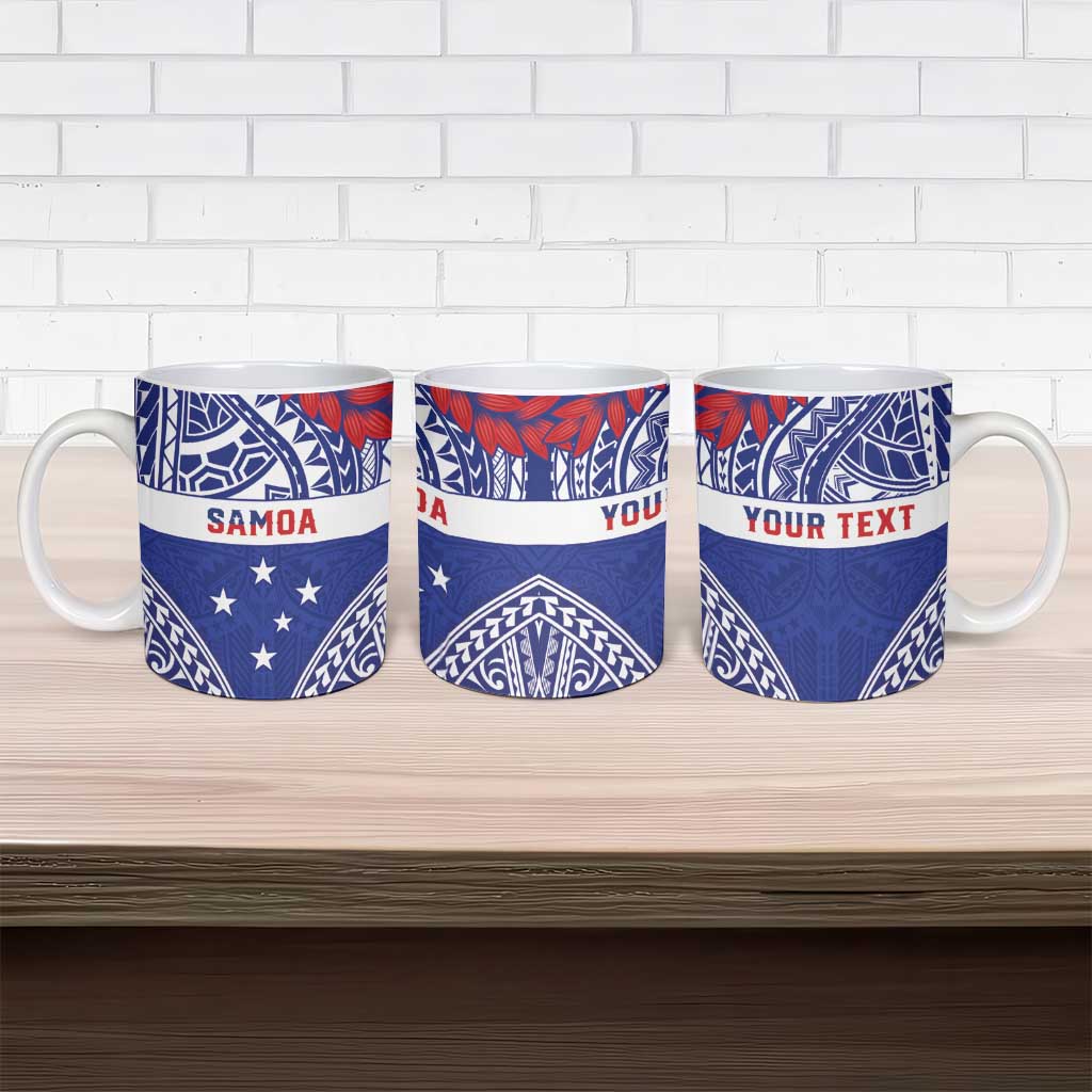 Personalised Toa Samoa Rugby Spirit Ceramic Mug Blue Samoan Tribal Pattern - Polynesian Pride