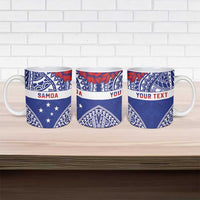 Personalised Toa Samoa Rugby Spirit Ceramic Mug Blue Samoan Tribal Pattern - Polynesian Pride