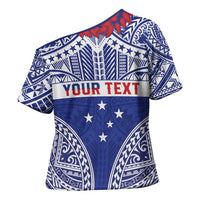 Personalised Toa Samoa Rugby Spirit Cross Shoulder Shirt Blue Samoan Tribal Pattern - Polynesian Pride