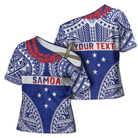 Personalised Toa Samoa Rugby Spirit Cross Shoulder Shirt Blue Samoan Tribal Pattern - Polynesian Pride
