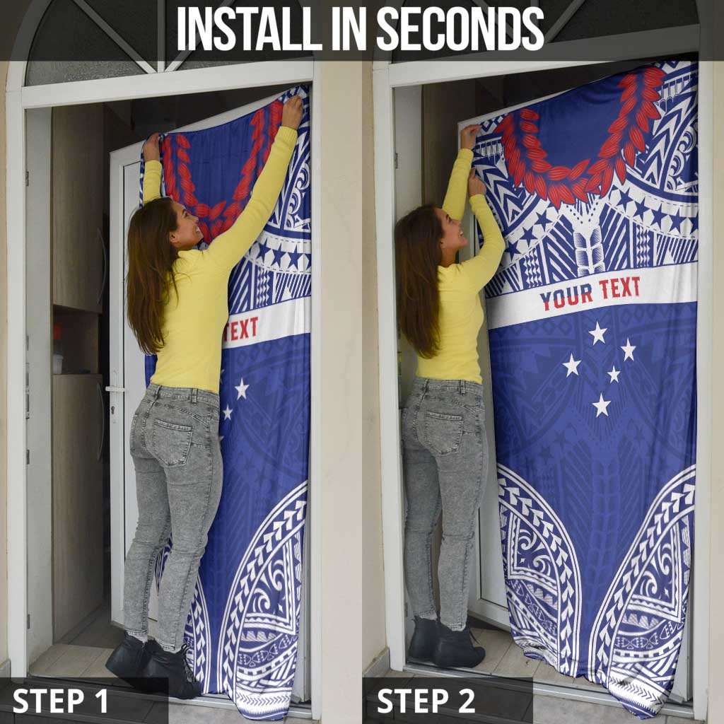 Personalised Toa Samoa Rugby Spirit Door Cover Blue Samoan Tribal Pattern - Polynesian Pride