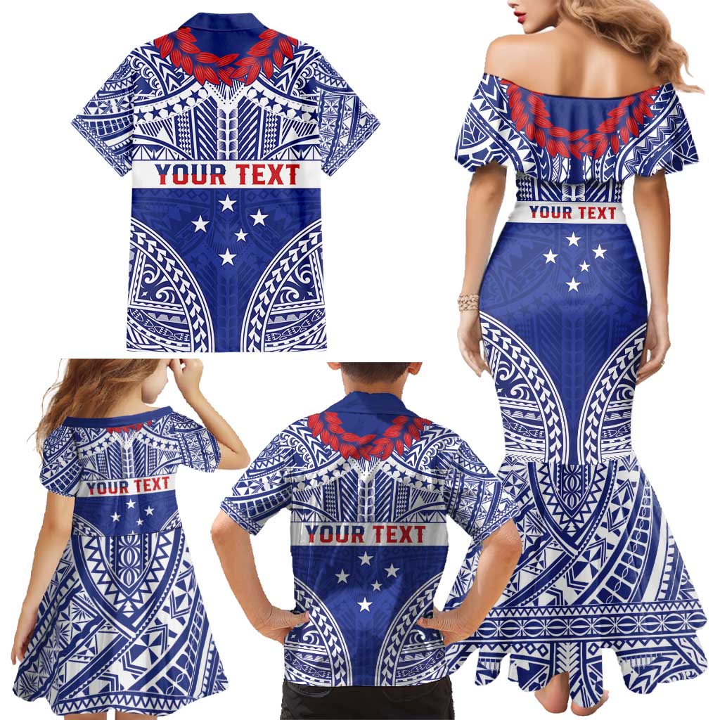 Personalised Toa Samoa Rugby Spirit Family Matching Mermaid Dress and Hawaiian Shirt Blue Samoan Tribal Pattern - Polynesian Pride