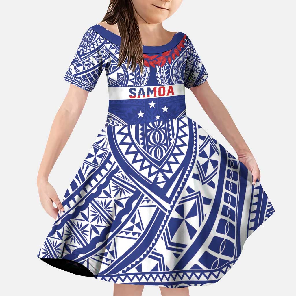 Personalised Toa Samoa Rugby Spirit Family Matching Off Shoulder Maxi Dress and Hawaiian Shirt Blue Samoan Tribal Pattern - Polynesian Pride