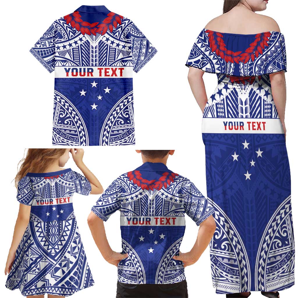 Personalised Toa Samoa Rugby Spirit Family Matching Off Shoulder Maxi Dress and Hawaiian Shirt Blue Samoan Tribal Pattern - Polynesian Pride