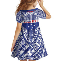 Personalised Toa Samoa Rugby Spirit Family Matching Off Shoulder Short Dress and Hawaiian Shirt Blue Samoan Tribal Pattern - Polynesian Pride