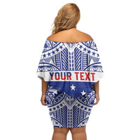 Personalised Toa Samoa Rugby Spirit Family Matching Off Shoulder Short Dress and Hawaiian Shirt Blue Samoan Tribal Pattern - Polynesian Pride
