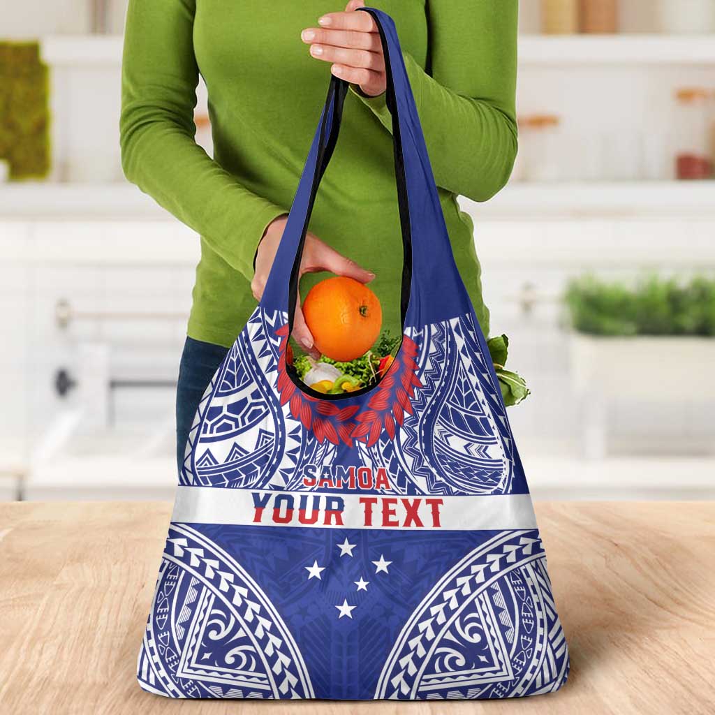 Personalised Toa Samoa Rugby Spirit Grocery Bag Blue Samoan Tribal Pattern - Polynesian Pride