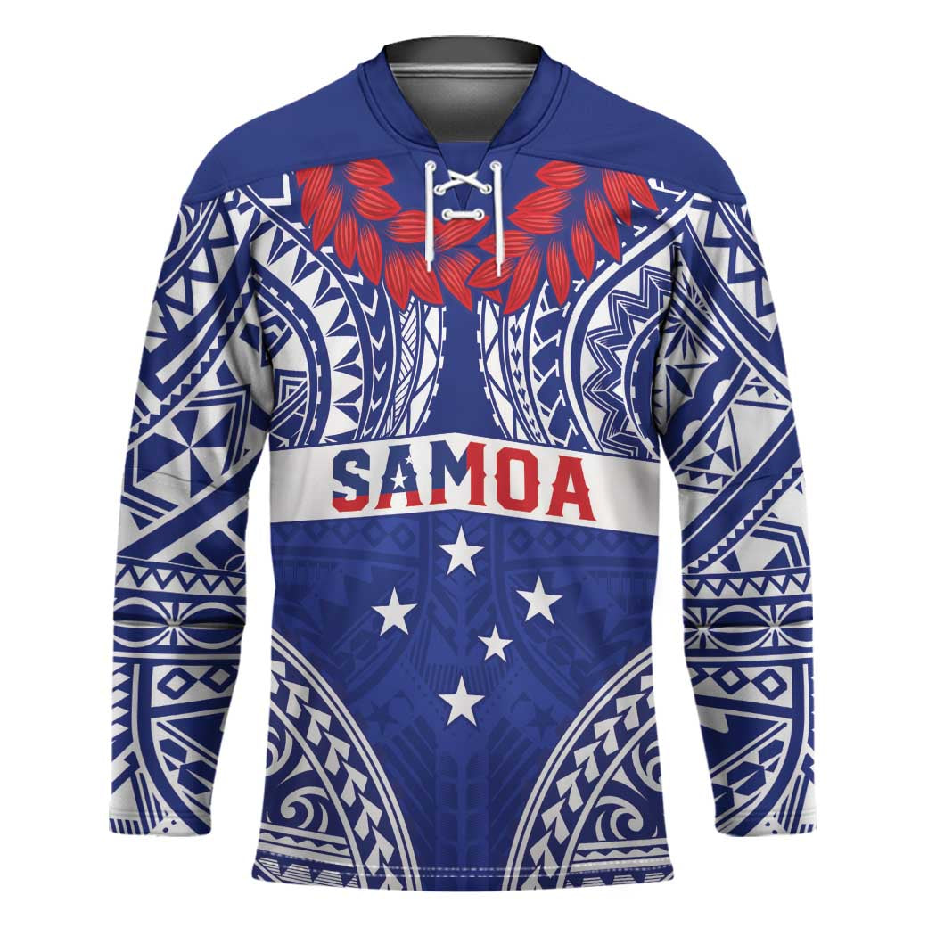 Personalised Toa Samoa Rugby Spirit Hockey Jersey Blue Samoan Tribal Pattern LT9 Unisex Blue - Polynesian Pride