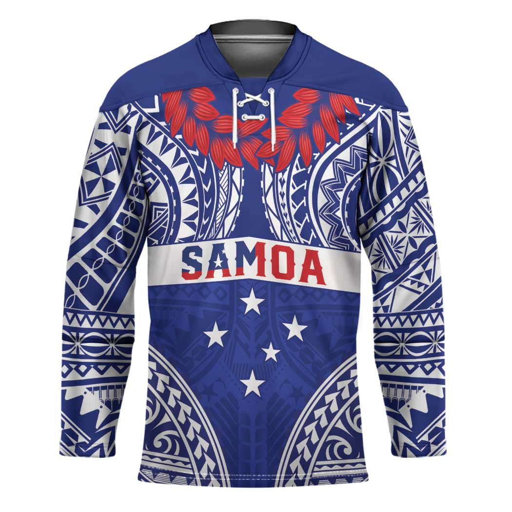 Personalised Toa Samoa Rugby Spirit Hockey Jersey Blue Samoan Tribal Pattern - Polynesian Pride