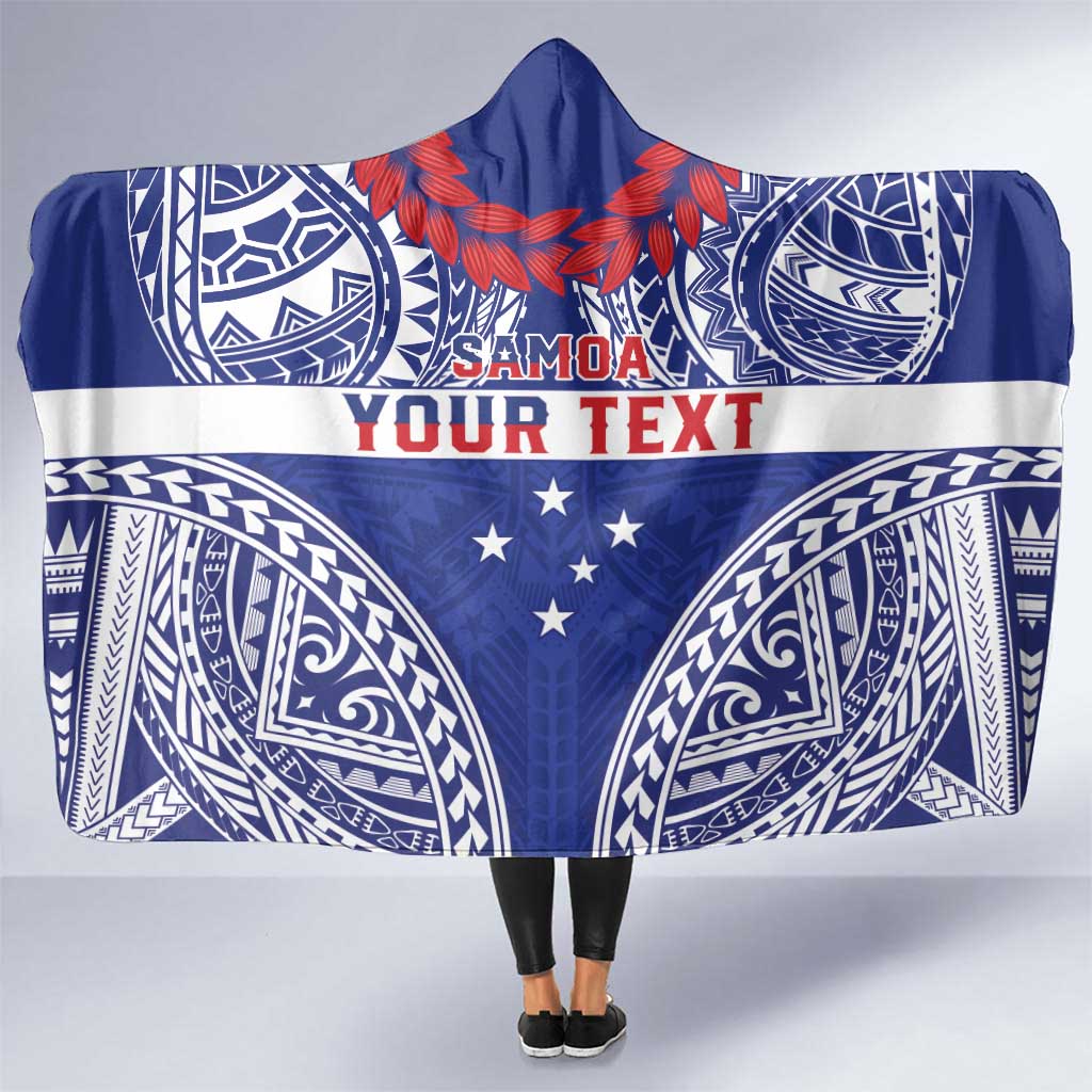 Personalised Toa Samoa Rugby Spirit Hooded Blanket Blue Samoan Tribal Pattern LT9 One Size Blue - Polynesian Pride