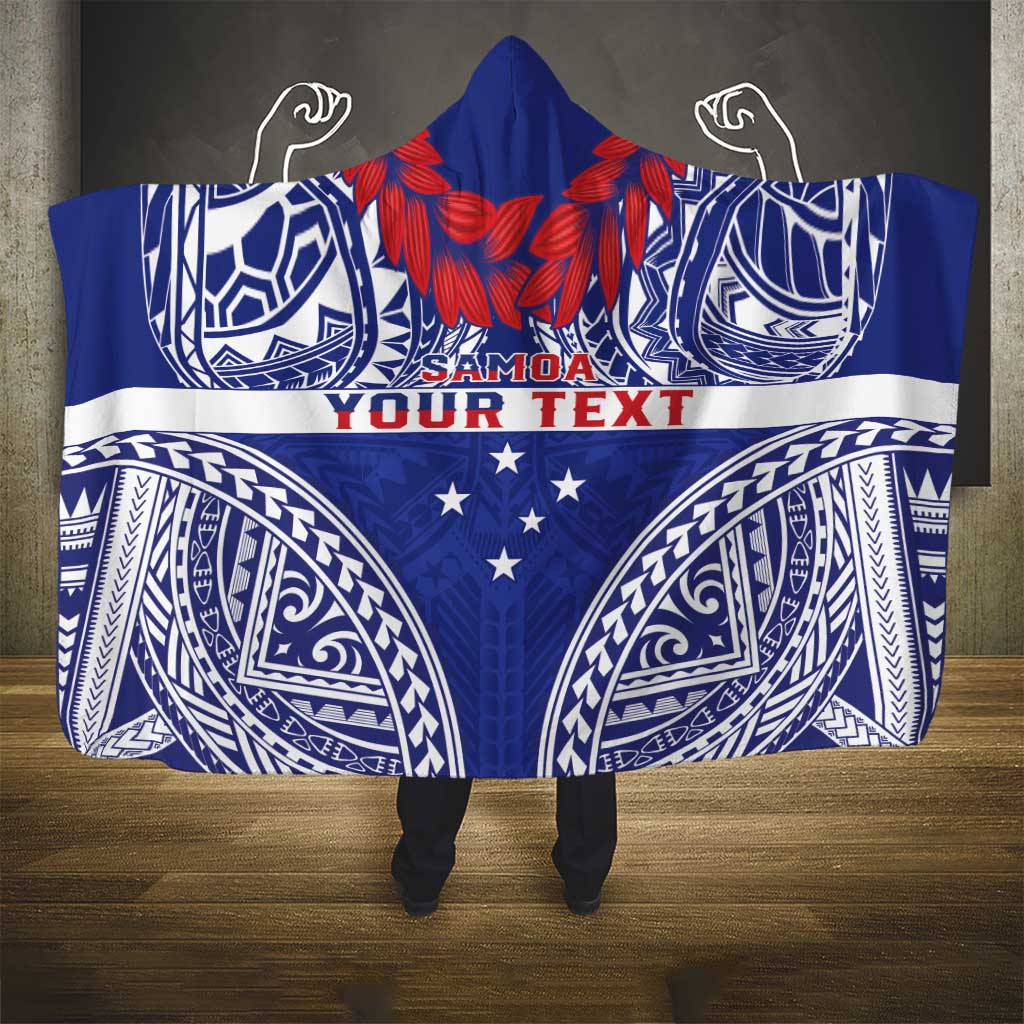 Personalised Toa Samoa Rugby Spirit Hooded Blanket Blue Samoan Tribal Pattern LT9 - Polynesian Pride
