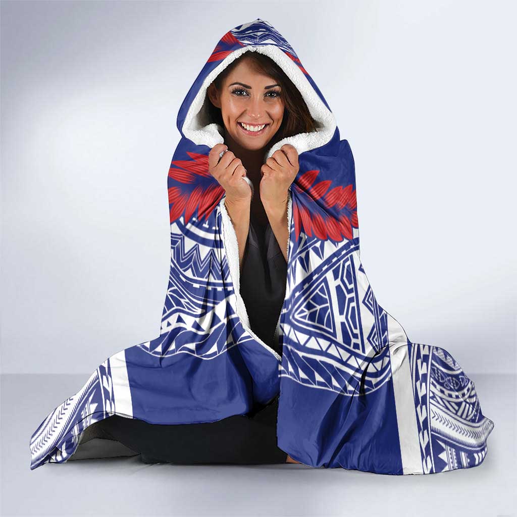 Personalised Toa Samoa Rugby Spirit Hooded Blanket Blue Samoan Tribal Pattern LT9 - Polynesian Pride