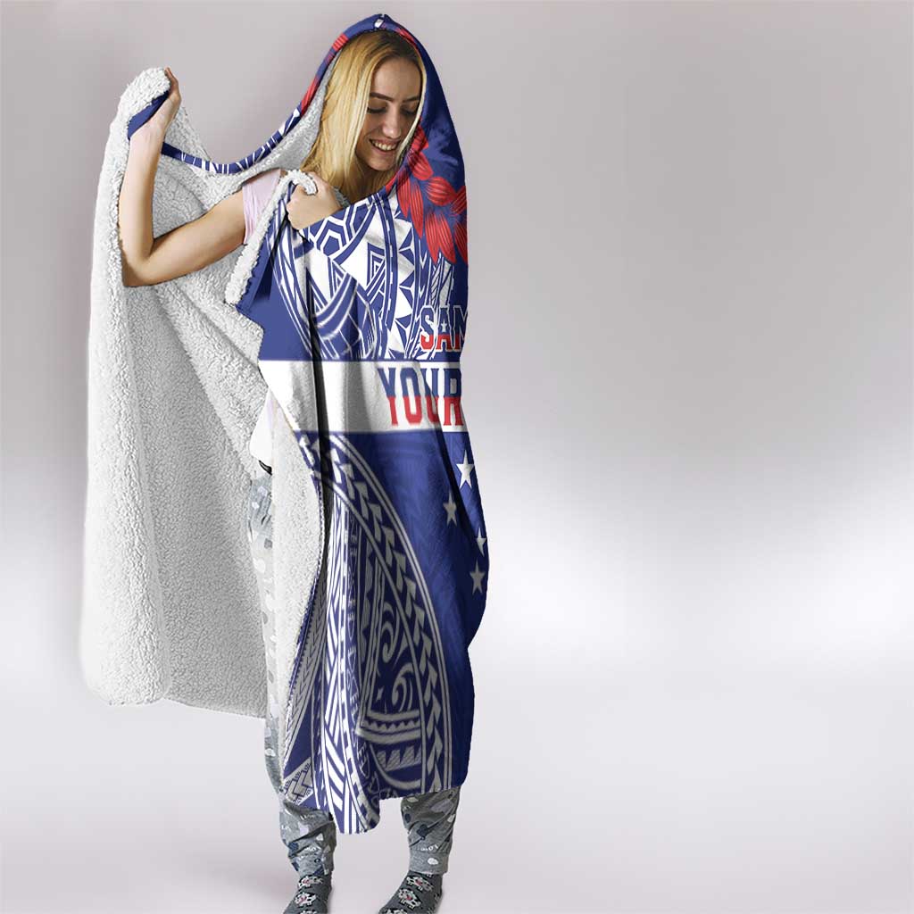 Personalised Toa Samoa Rugby Spirit Hooded Blanket Blue Samoan Tribal Pattern LT9 - Polynesian Pride