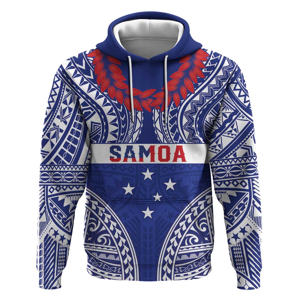 Personalised Toa Samoa Rugby Spirit Hoodie Blue Samoan Tribal Pattern - Polynesian Pride