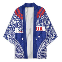 Personalised Toa Samoa Rugby Spirit Kimono Blue Samoan Tribal Pattern - Polynesian Pride